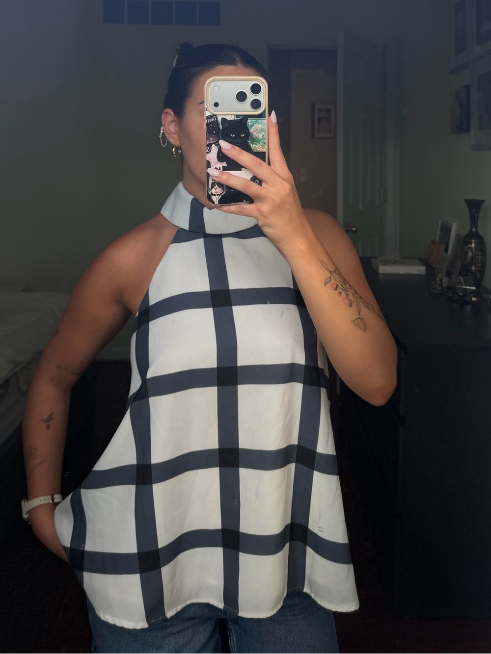 Black & White Checkered Halter Top